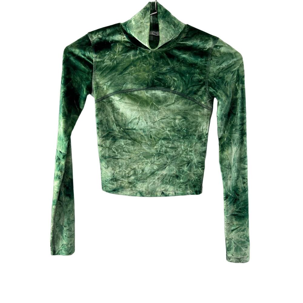 Aritzia Wilfred Free Moon Green Tie-Dye Turtleneck Cropped Bodycon Top Blouse XS